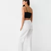 Pantaloni drepti din bumbac, cu talie cu nervuri Pantaloni drepti din bumbac, cu talie cu nervuri