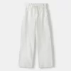 Pantaloni drepti din bumbac, cu talie cu nervuri Pantaloni drepti din bumbac, cu talie cu nervuri