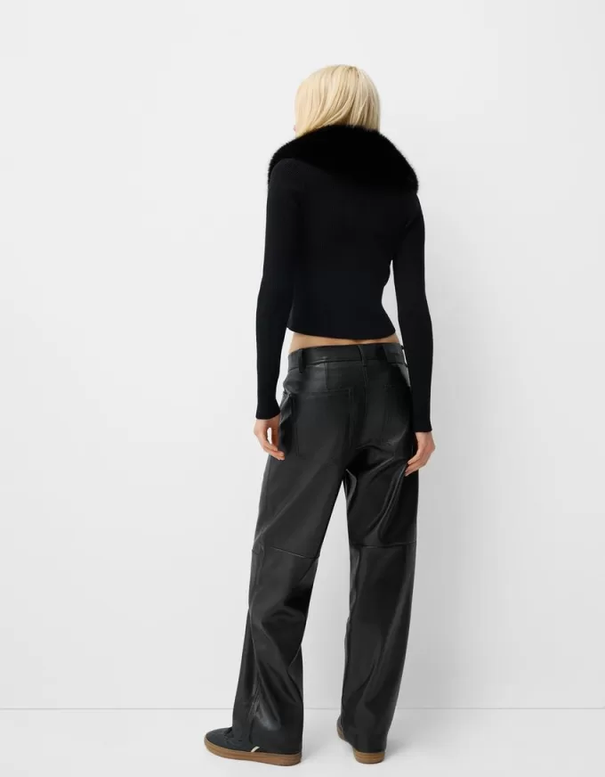 Pantaloni drepti din imitatie de piele