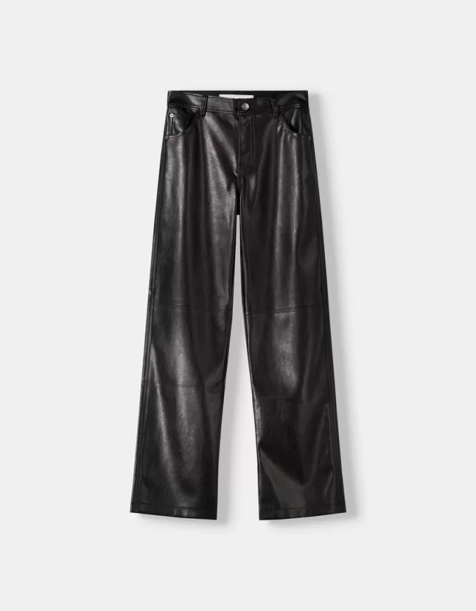 Pantaloni drepti din imitatie de piele