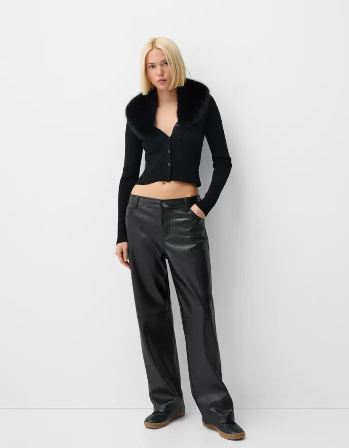 Pantaloni drepti din imitatie de piele