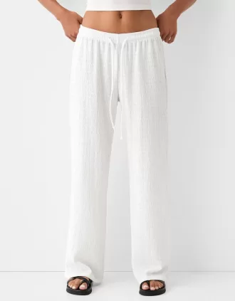 Pantaloni drepti din tricot vafe