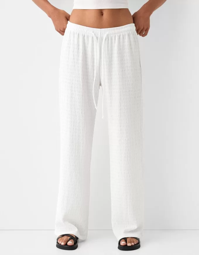 Pantaloni drepti din tricot vafe