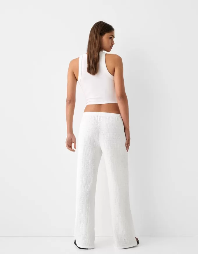 Pantaloni drepti din tricot vafe