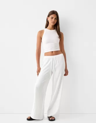 Pantaloni drepti din tricot vafe