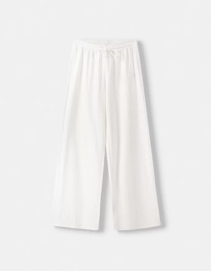 Pantaloni drepti din tricot vafe