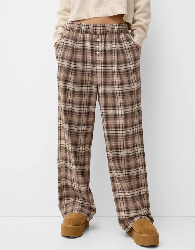Pantaloni în carouri cu potrivire dreaptă Pantaloni în carouri cu potrivire dreaptă