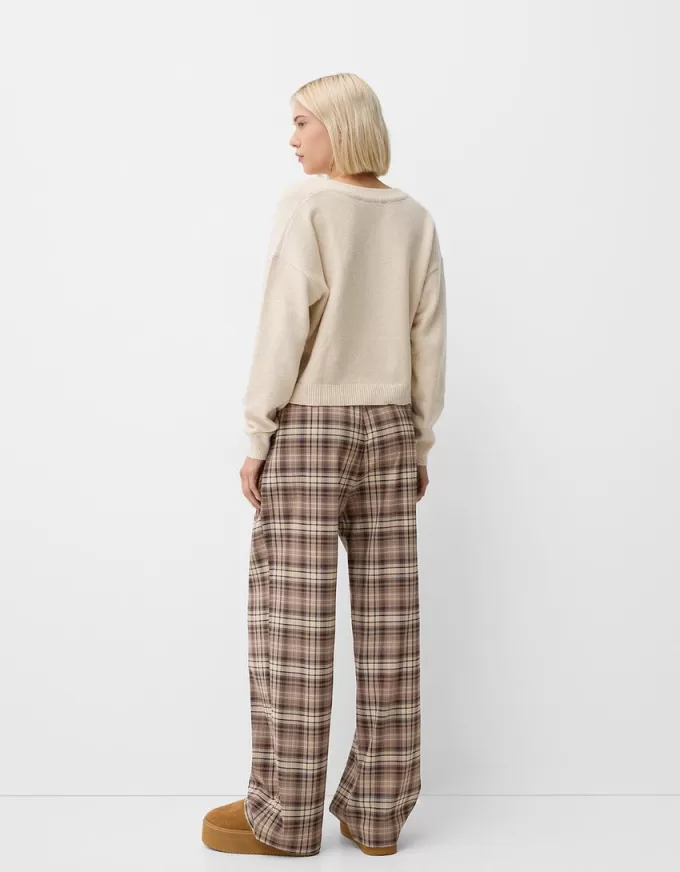 Pantaloni în carouri cu potrivire dreaptă Pantaloni în carouri cu potrivire dreaptă