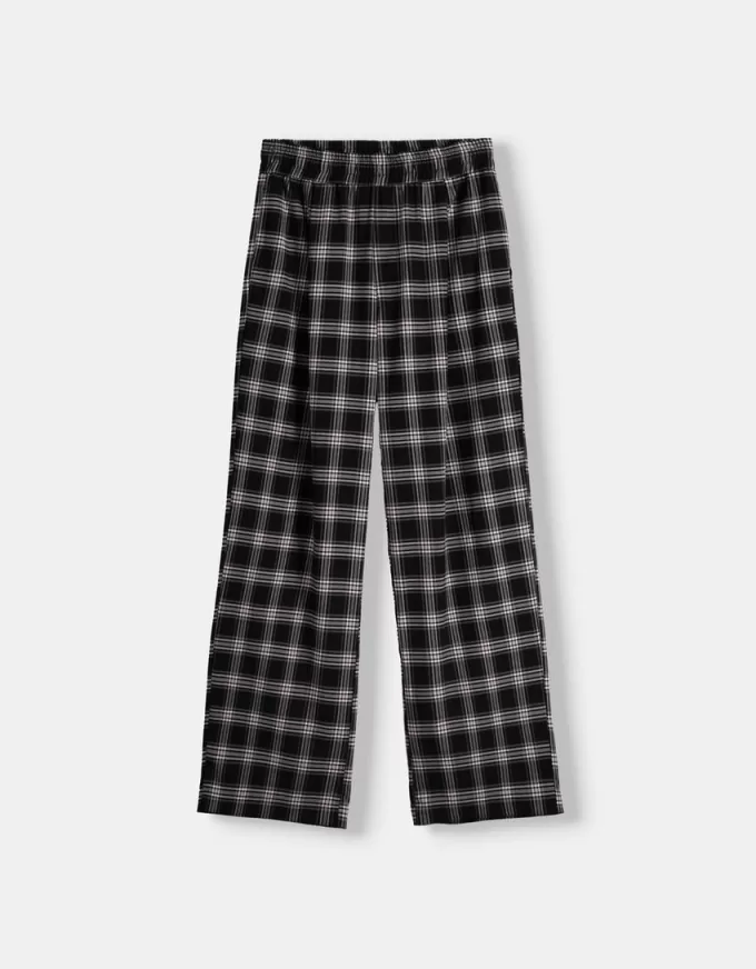 Pantaloni în carouri cu potrivire dreaptă Pantaloni în carouri cu potrivire dreaptă