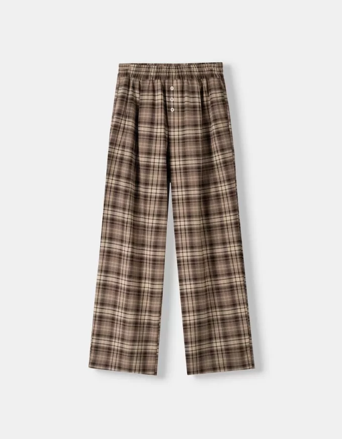 Pantaloni în carouri cu potrivire dreaptă Pantaloni în carouri cu potrivire dreaptă