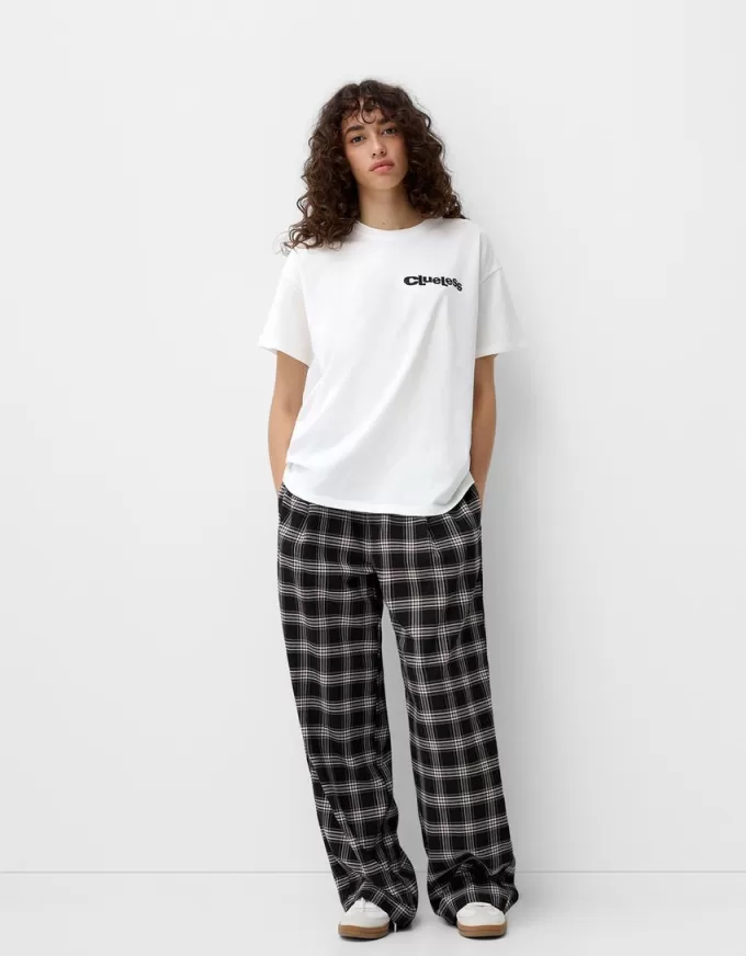 Pantaloni în carouri cu potrivire dreaptă Pantaloni în carouri cu potrivire dreaptă