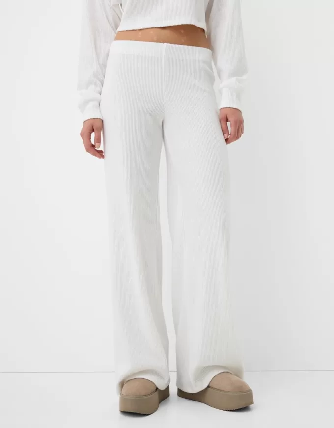 Pantaloni largi cu coaste la atingere moale Pantaloni largi cu coaste la atingere moale