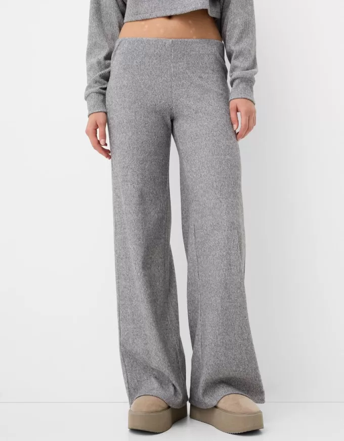 Pantaloni largi cu coaste la atingere moale Pantaloni largi cu coaste la atingere moale