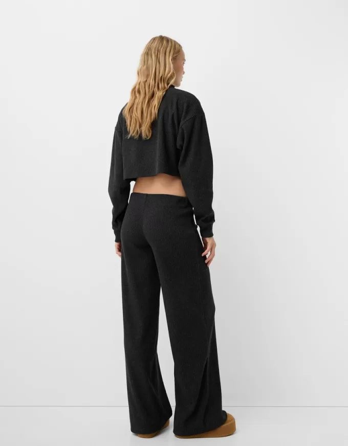 Pantaloni largi cu coaste la atingere moale Pantaloni largi cu coaste la atingere moale