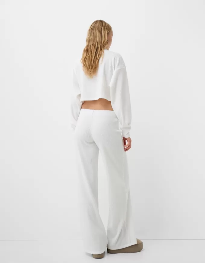 Pantaloni largi cu coaste la atingere moale Pantaloni largi cu coaste la atingere moale