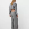 Pantaloni largi cu coaste la atingere moale Pantaloni largi cu coaste la atingere moale