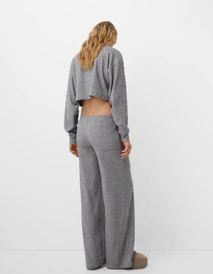 Pantaloni largi cu coaste la atingere moale Pantaloni largi cu coaste la atingere moale