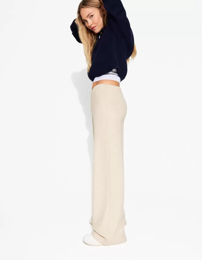 Pantaloni largi cu coaste la atingere moale Pantaloni largi cu coaste la atingere moale