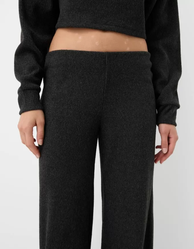 Pantaloni largi cu coaste la atingere moale Pantaloni largi cu coaste la atingere moale