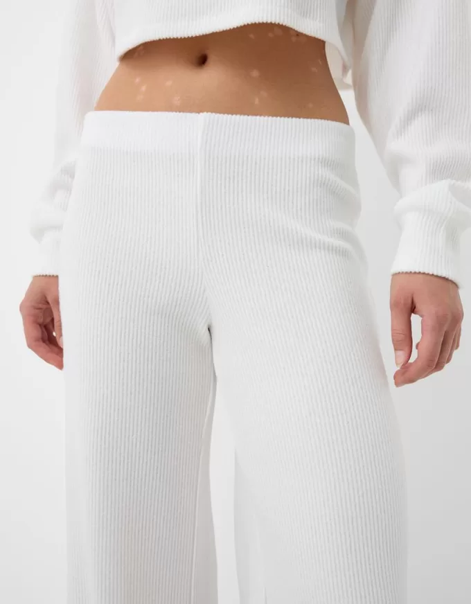 Pantaloni largi cu coaste la atingere moale Pantaloni largi cu coaste la atingere moale