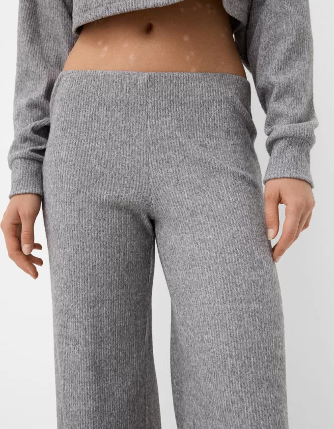 Pantaloni largi cu coaste la atingere moale Pantaloni largi cu coaste la atingere moale