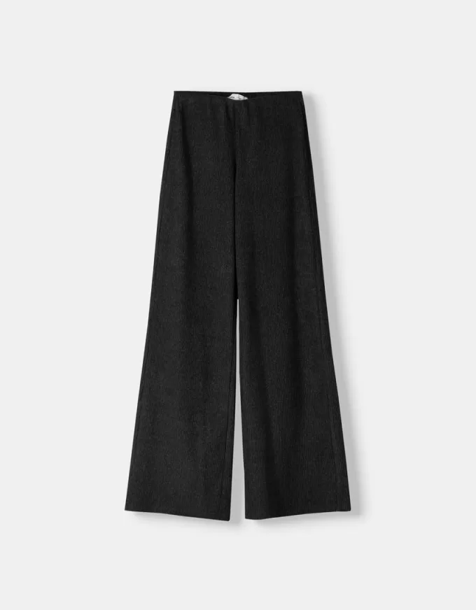 Pantaloni largi cu coaste la atingere moale Pantaloni largi cu coaste la atingere moale