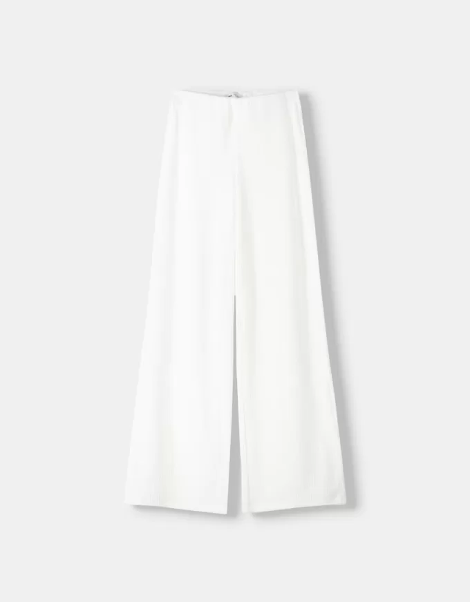 Pantaloni largi cu coaste la atingere moale Pantaloni largi cu coaste la atingere moale