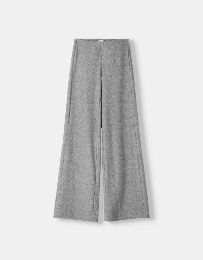 Pantaloni largi cu coaste la atingere moale Pantaloni largi cu coaste la atingere moale