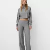 Pantaloni largi cu coaste la atingere moale Pantaloni largi cu coaste la atingere moale
