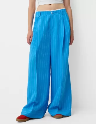 Pantaloni largi din poplin
