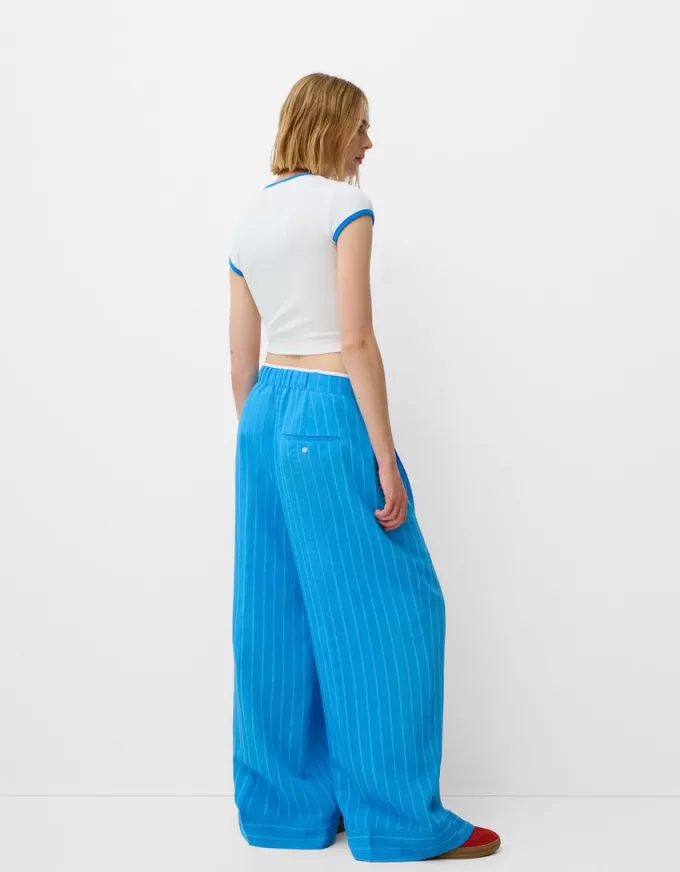 Pantaloni largi din poplin