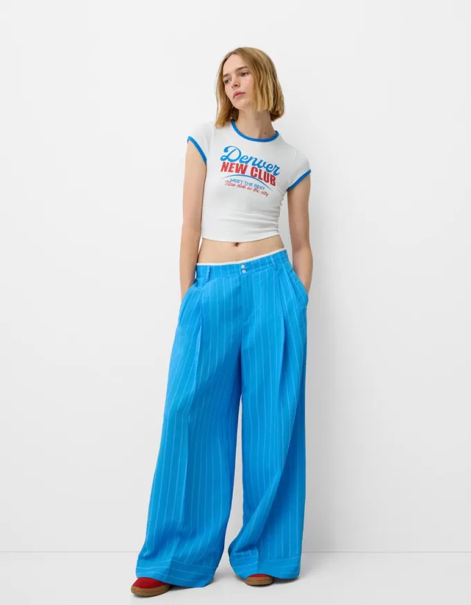 Pantaloni largi din poplin