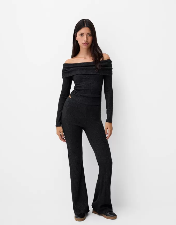 Pantaloni pantaloni evazați cu coaste Pantaloni pantaloni evazați cu coaste