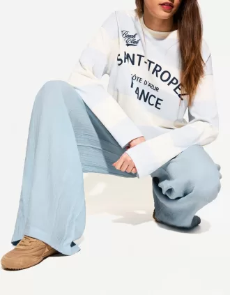 Pantaloni rustici din pânză dublă cu picioare largi