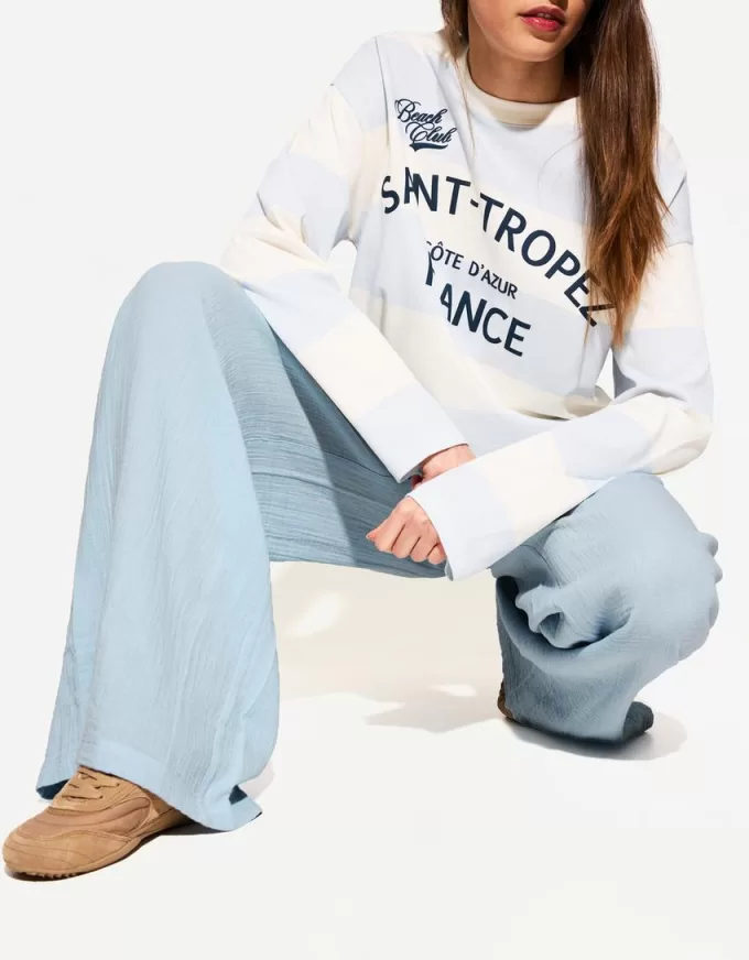 Pantaloni rustici din pânză dublă cu picioare largi Pantaloni rustici din pânză dublă cu picioare largi