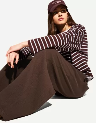 Pantaloni rustici din pânză dublă cu picioare largi