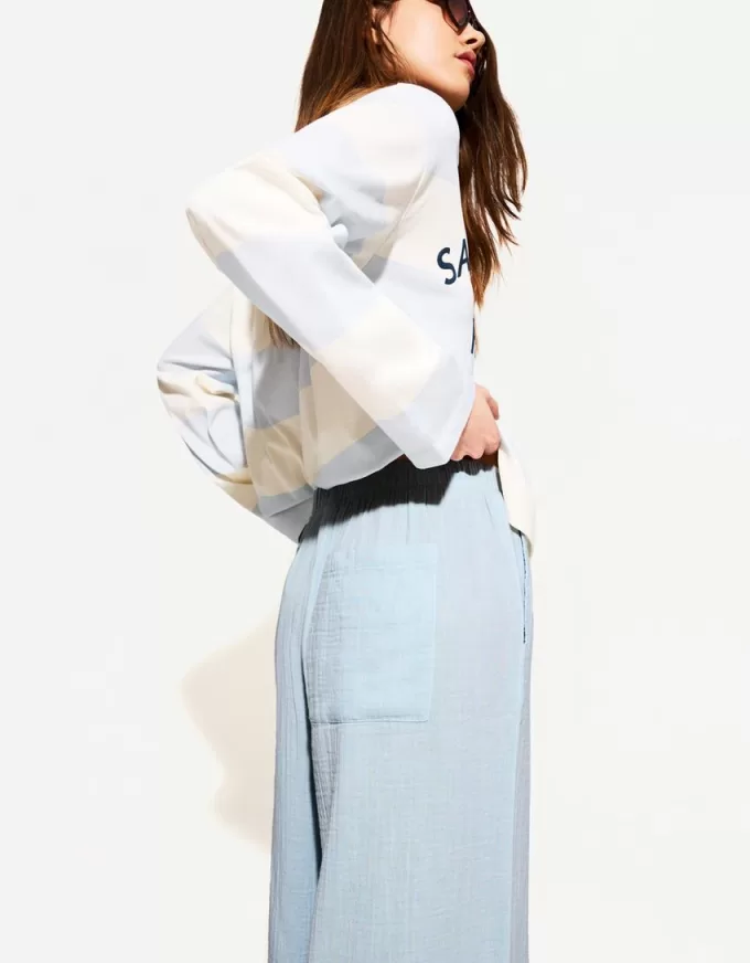 Pantaloni rustici din pânză dublă cu picioare largi Pantaloni rustici din pânză dublă cu picioare largi