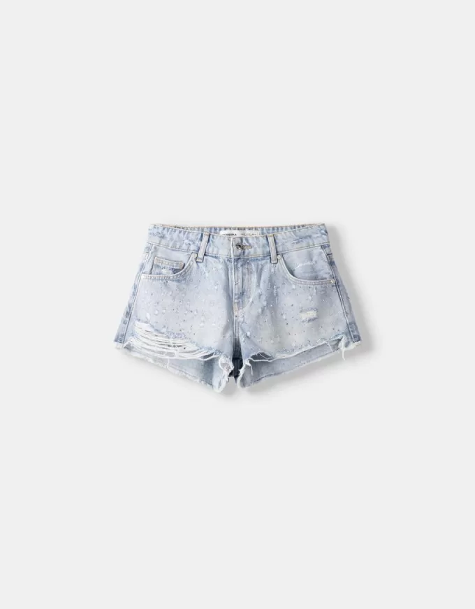 Pantaloni scurți din denim cu strasuri Pantaloni scurți din denim cu strasuri