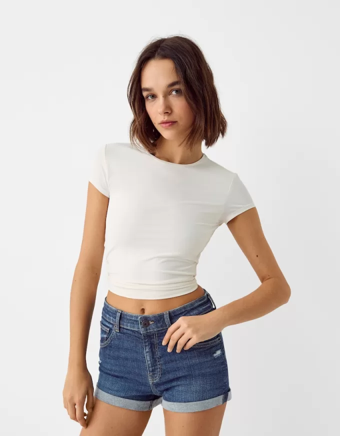 Pantaloni scurți din denim rulați Pantaloni scurți din denim rulați