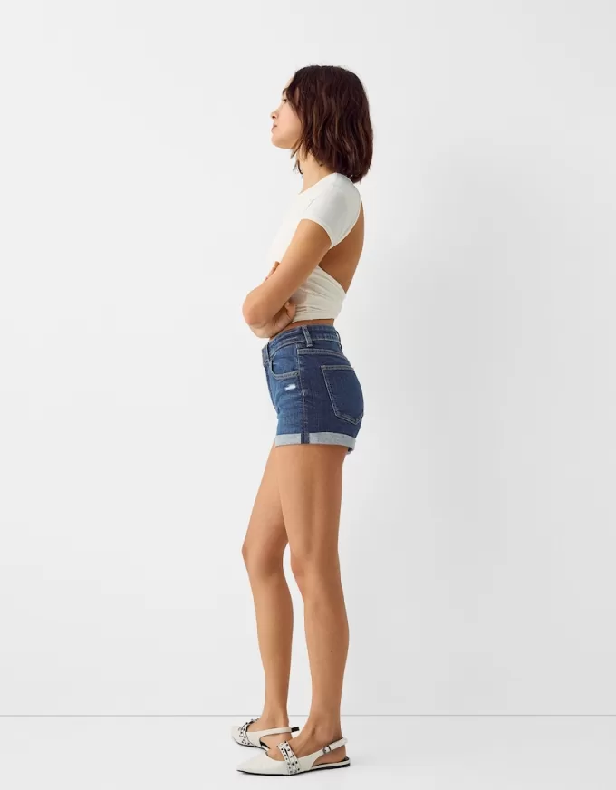 Pantaloni scurți din denim rulați Pantaloni scurți din denim rulați