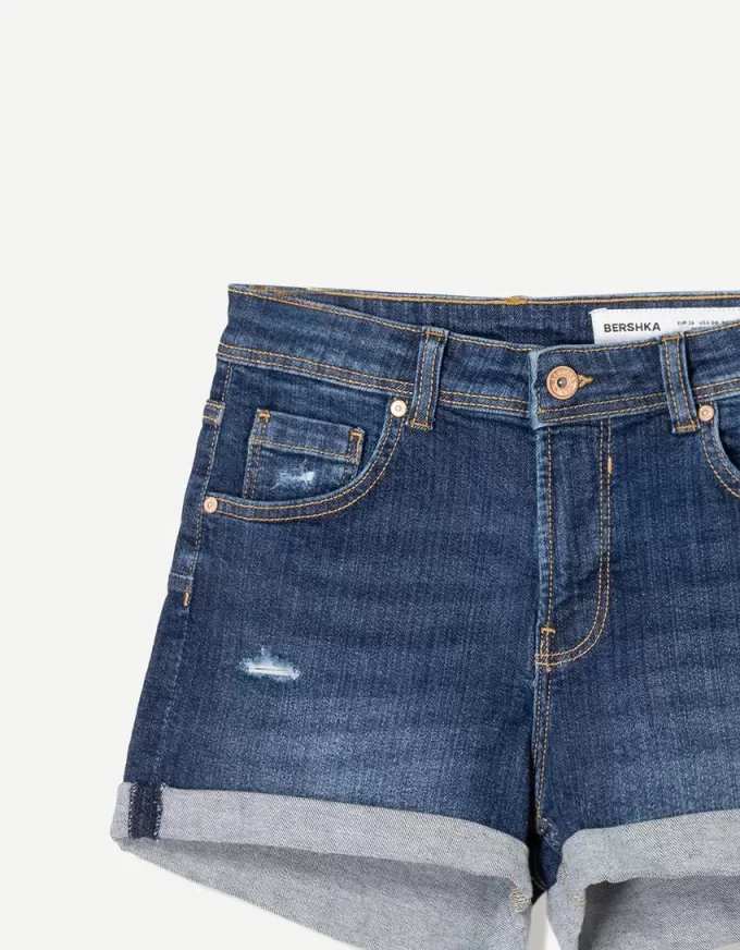 Pantaloni scurți din denim rulați Pantaloni scurți din denim rulați