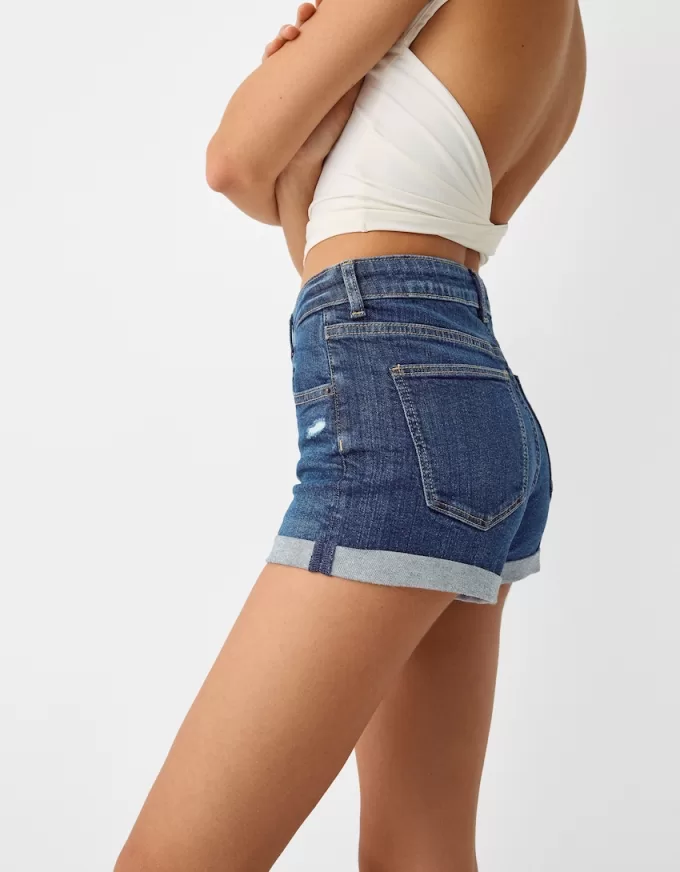 Pantaloni scurți din denim rulați Pantaloni scurți din denim rulați