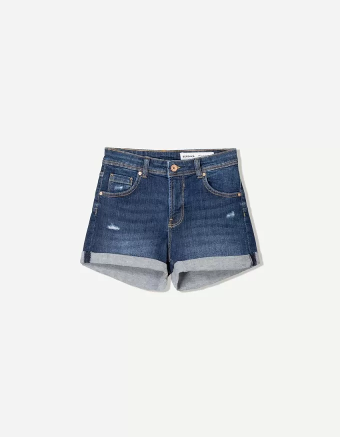 Pantaloni scurți din denim rulați Pantaloni scurți din denim rulați
