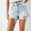 Pantaloni scurți din denim rupt Pantaloni scurți din denim rupt