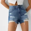 Pantaloni scurți din denim rupt Pantaloni scurți din denim rupt