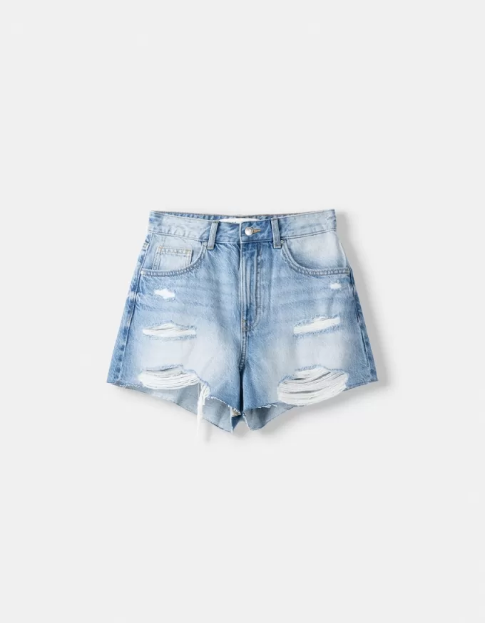 Pantaloni scurți din denim rupt Pantaloni scurți din denim rupt