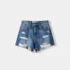 Pantaloni scurți din denim rupt Pantaloni scurți din denim rupt