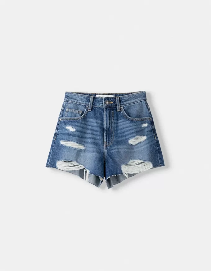 Pantaloni scurți din denim rupt Pantaloni scurți din denim rupt