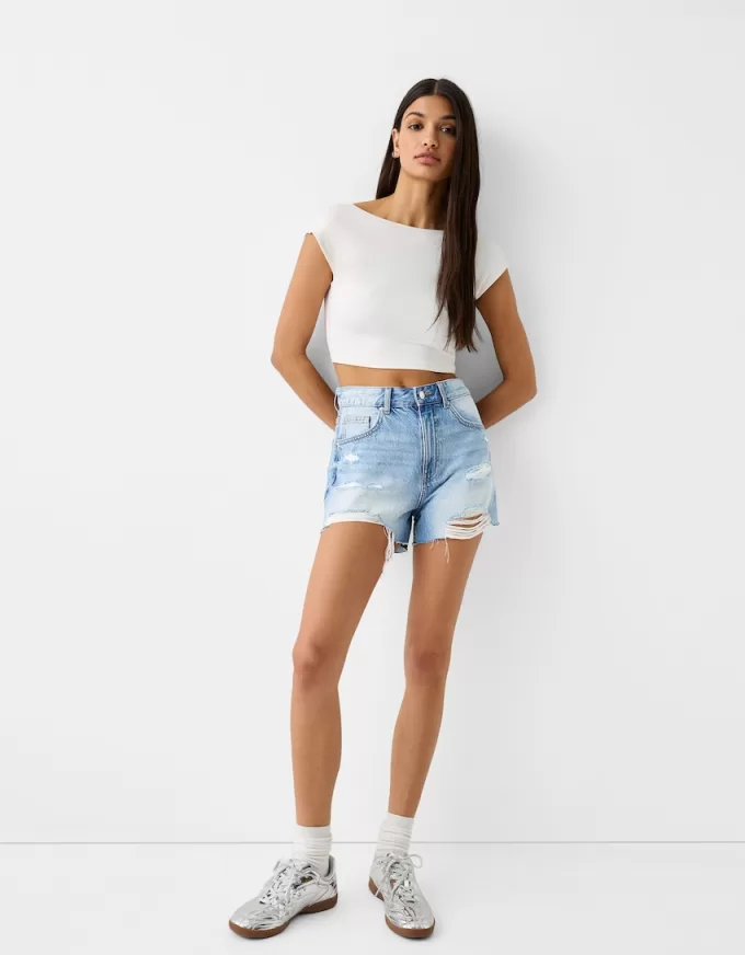 Pantaloni scurți din denim rupt Pantaloni scurți din denim rupt