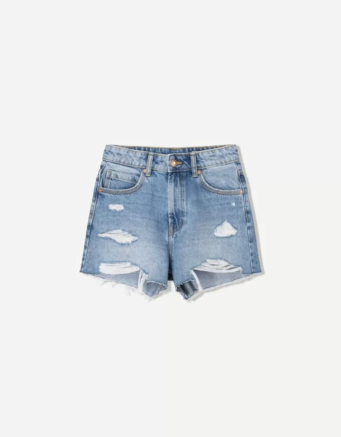 Pantaloni scurți din denim rupt Pantaloni scurți din denim rupt